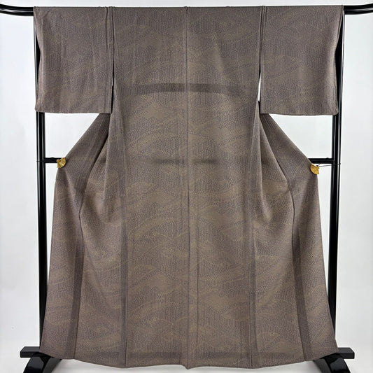 【美品】 小紋 身長162cm 袖長66.5cm M 單層 小花 麻葉 灰紫 純蠶絲 名品級