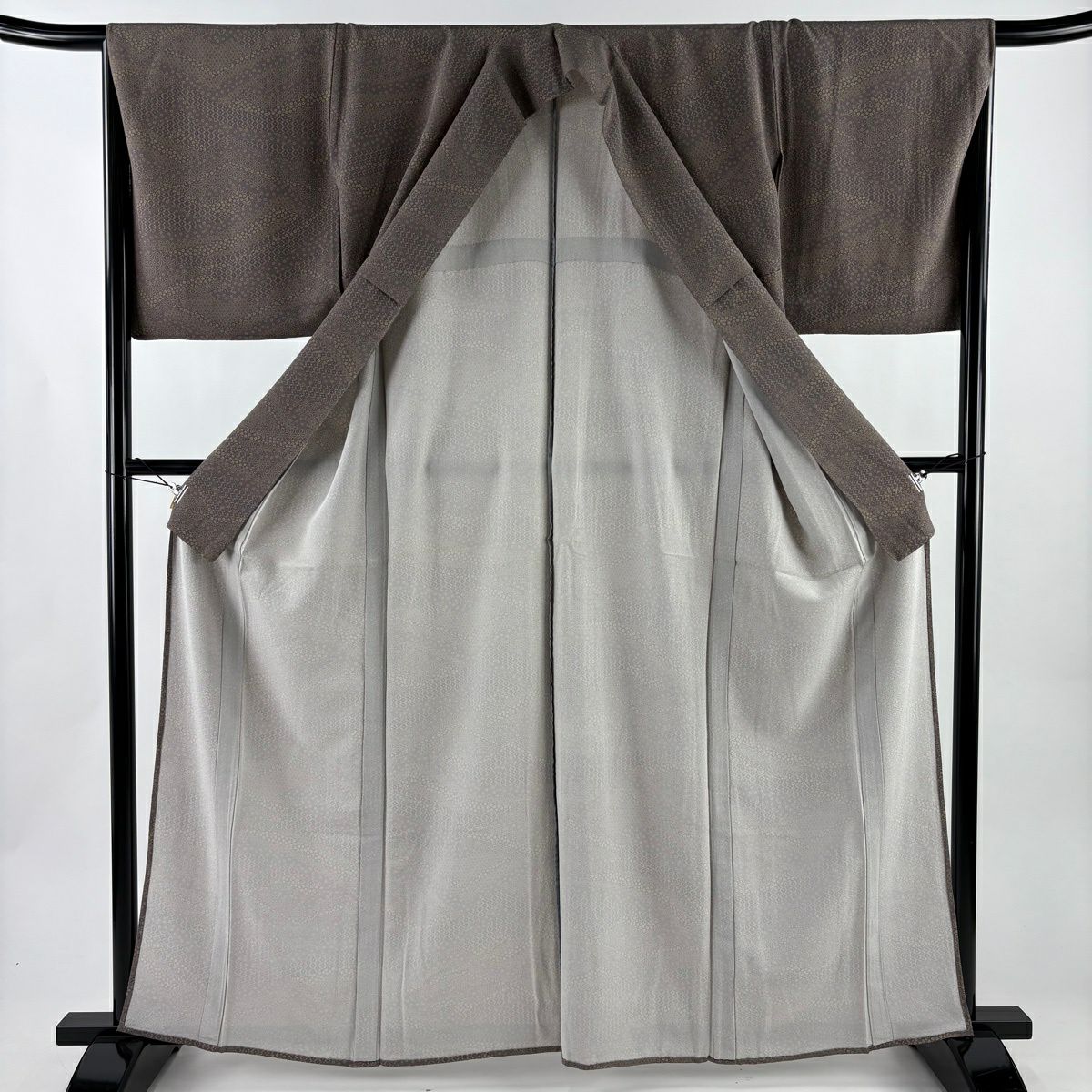 【美品】 小紋 身長162cm 袖長66.5cm M 單層 小花 麻葉 灰紫 純蠶絲 名品級