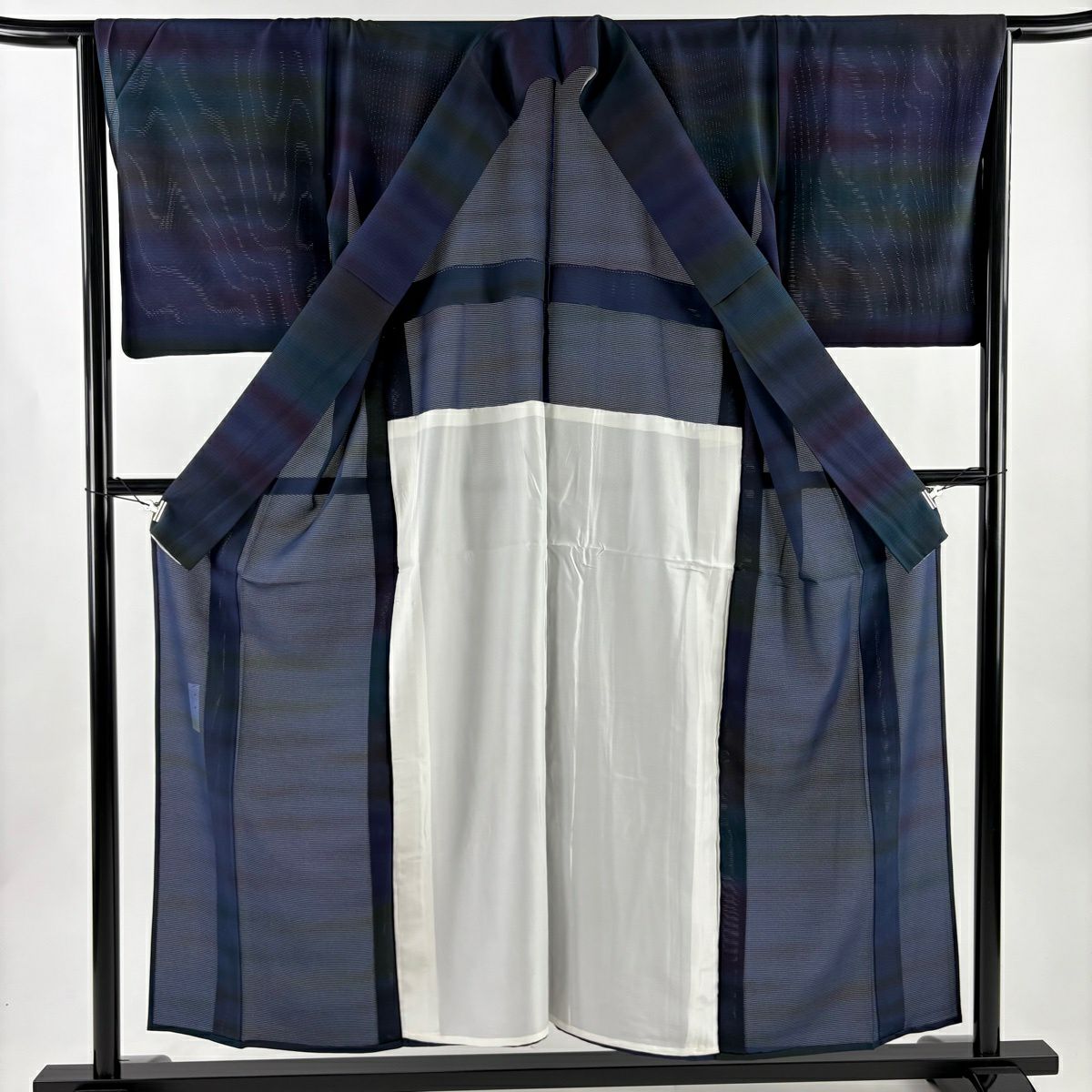 【美品】 小紋 身長153.5cm 袖長65cm M 薄物 前田仁仙 絽 落款あり 霞暈染紋 紫 純蠶絲 名品級