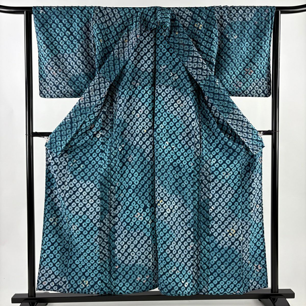 小紋 身長155cm 袖長64cm M 單層 絞染 漸層 青綠 純蠶絲 名品級