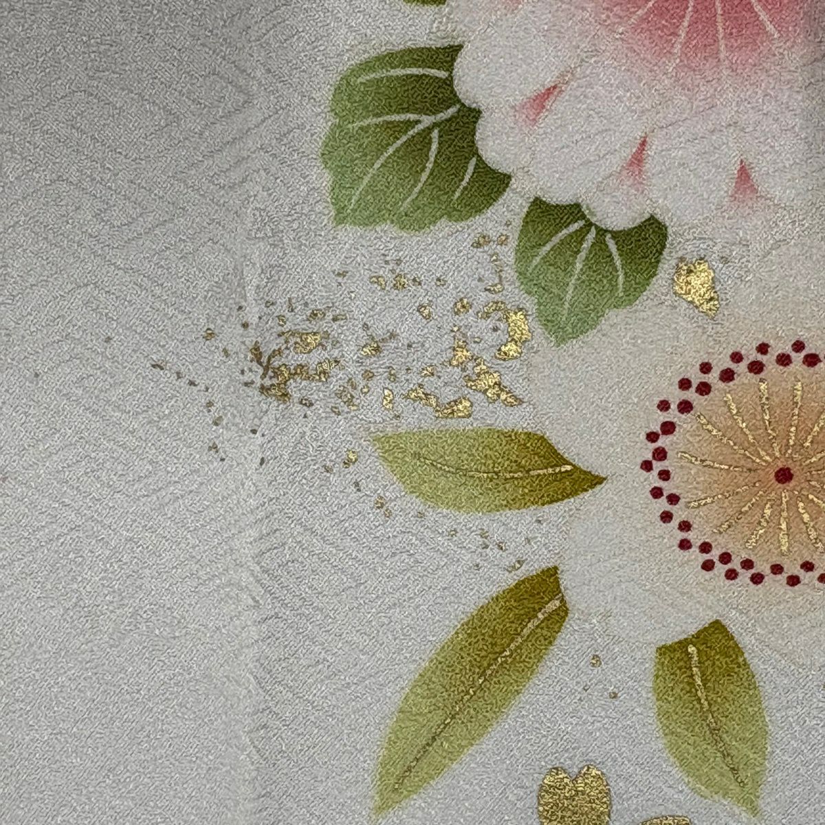 振袖禮服 身長162.5cm 袖長67.5cm L 雙層 雪輪 牡丹 刺繡 金銀彩 奶油色 純蠶絲 名品級