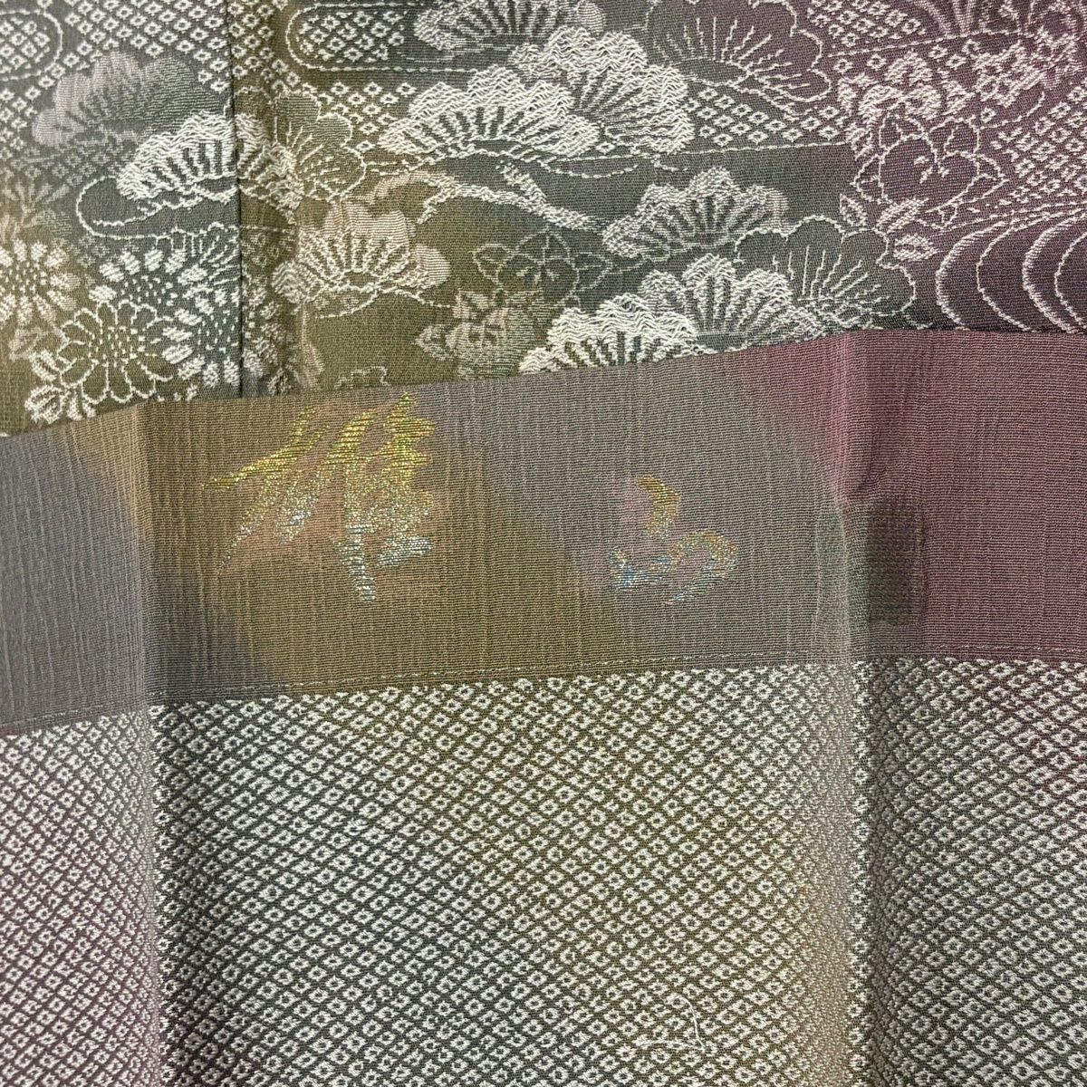 【美品】 付下 身長165cm 袖長65cm M 雙層 建物 松樹梅花 漸層 紅紫 純蠶絲 名品級