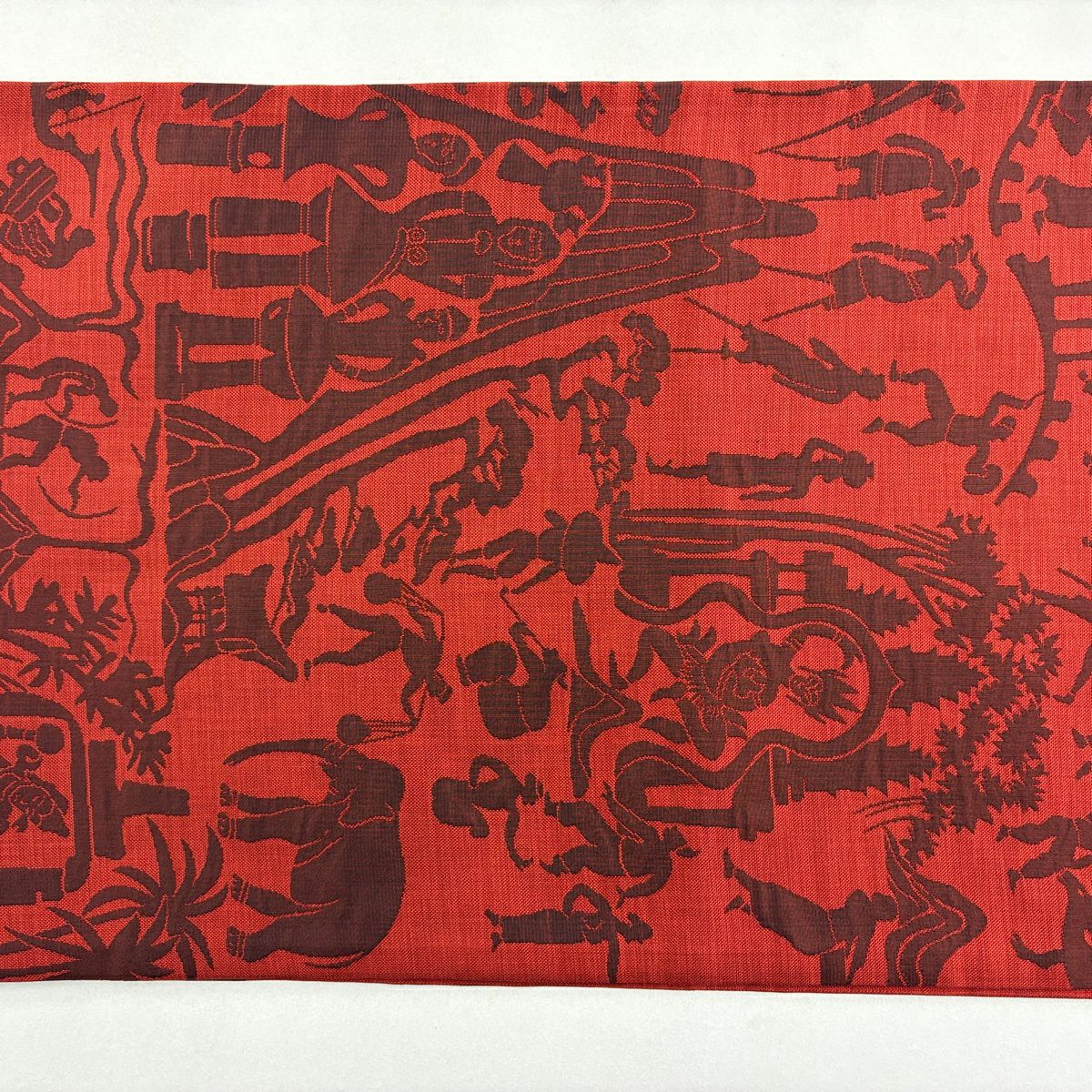 【美品】 袋帶 秀品級 木屋太 有落款 關西仕立 象 人物 紅 六通 純蠶絲