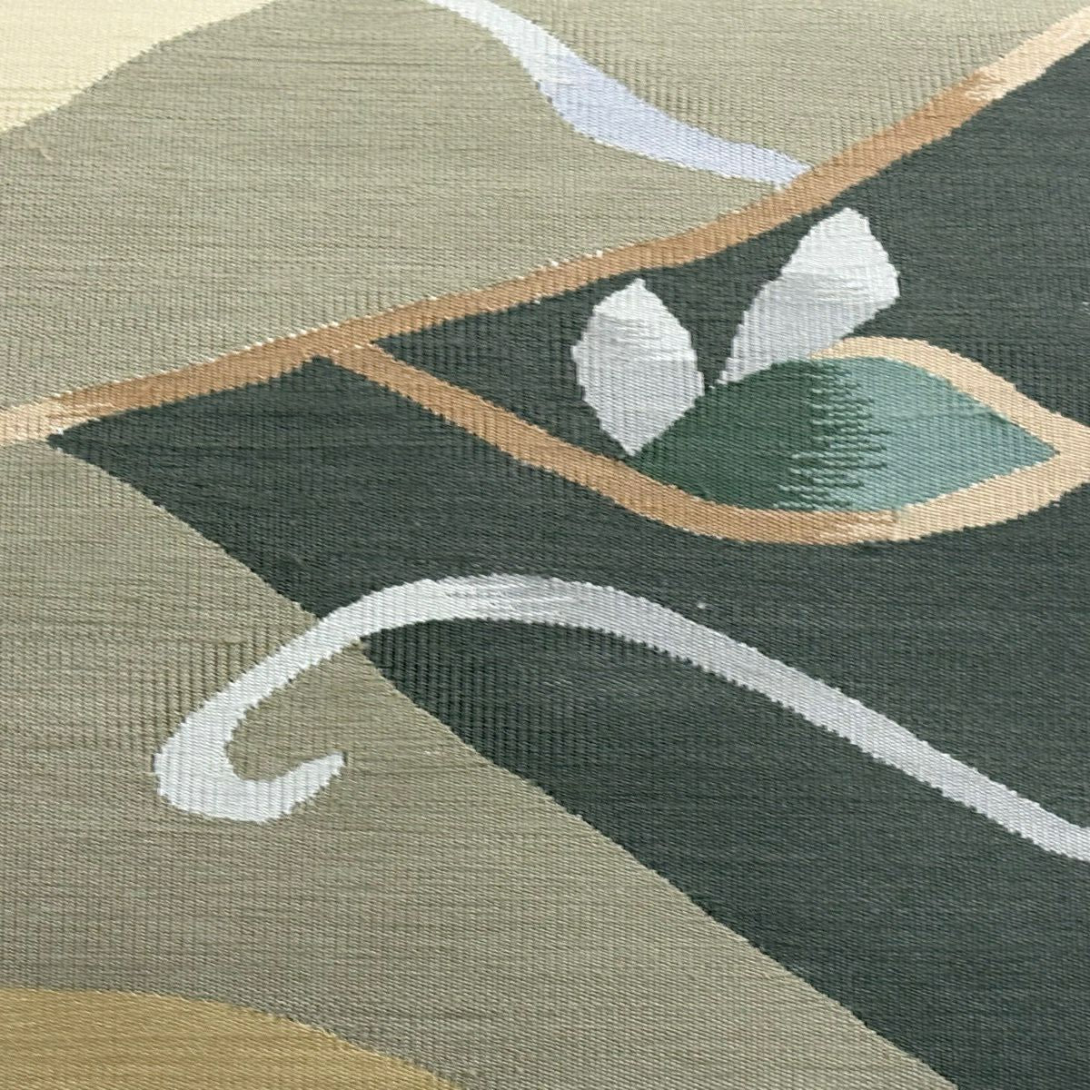 【美品】 名古屋帶 秀品級 八寸名古屋帶 松樹葉仕立 幾何學 抹茶 純蠶絲