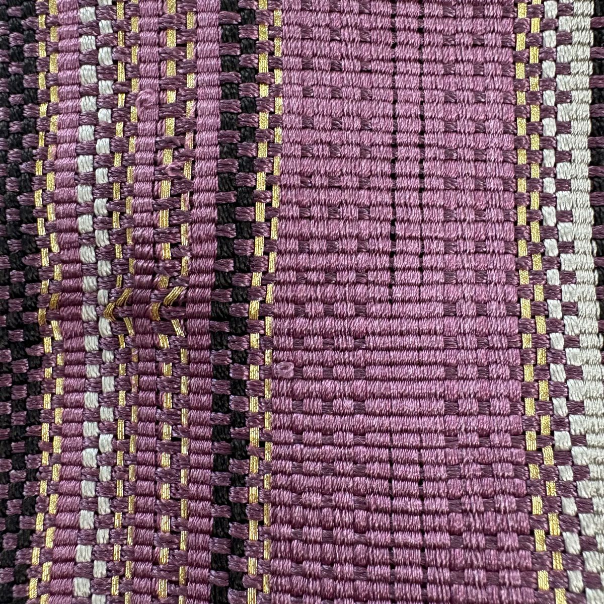【美品】 袋帶 秀品級 幾何學 金絲 紫色 大鼓圖案 純蠶絲