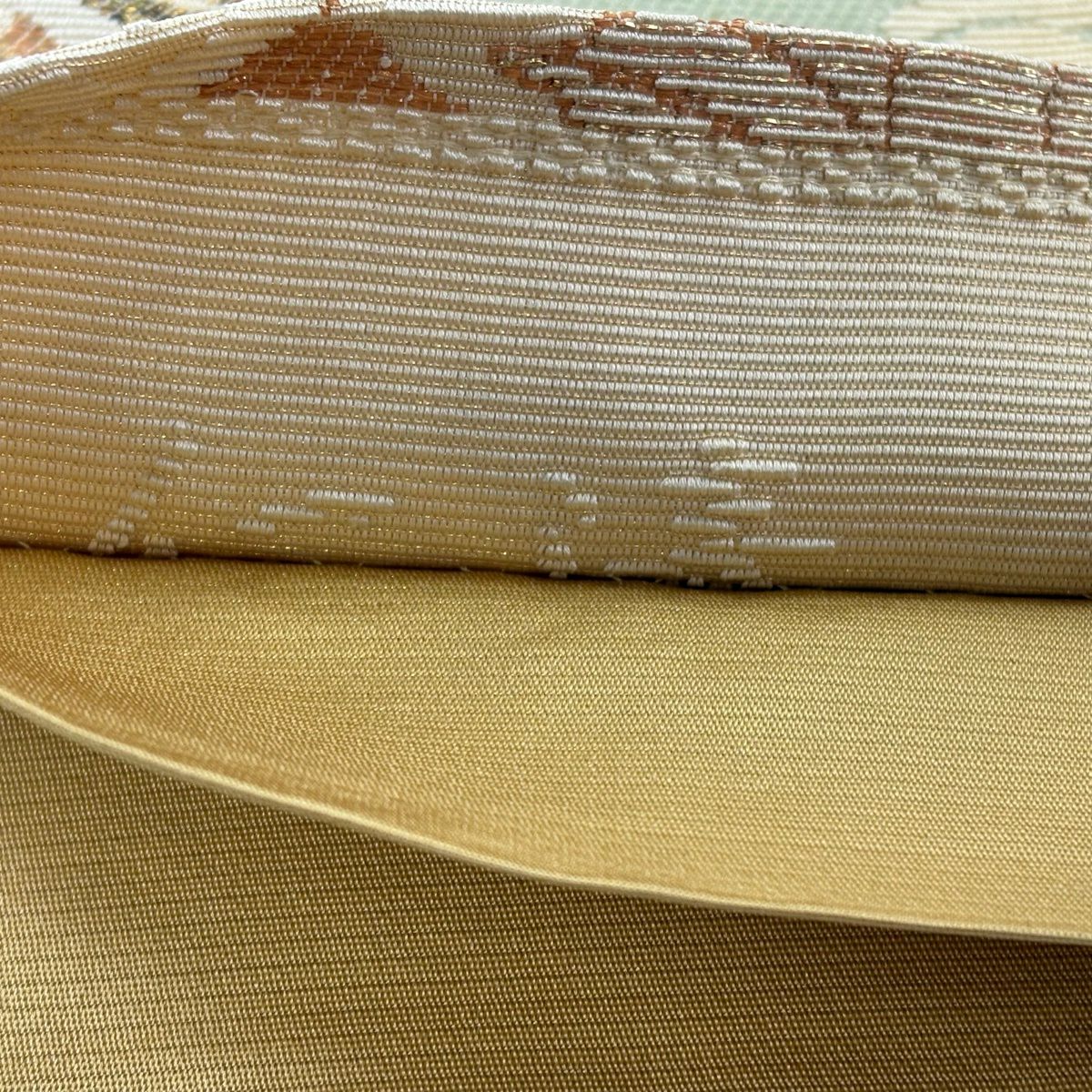 袋帶 秀品級 菱花鳥 金絲 本金金箔 淡黃土色 六通 純蠶絲