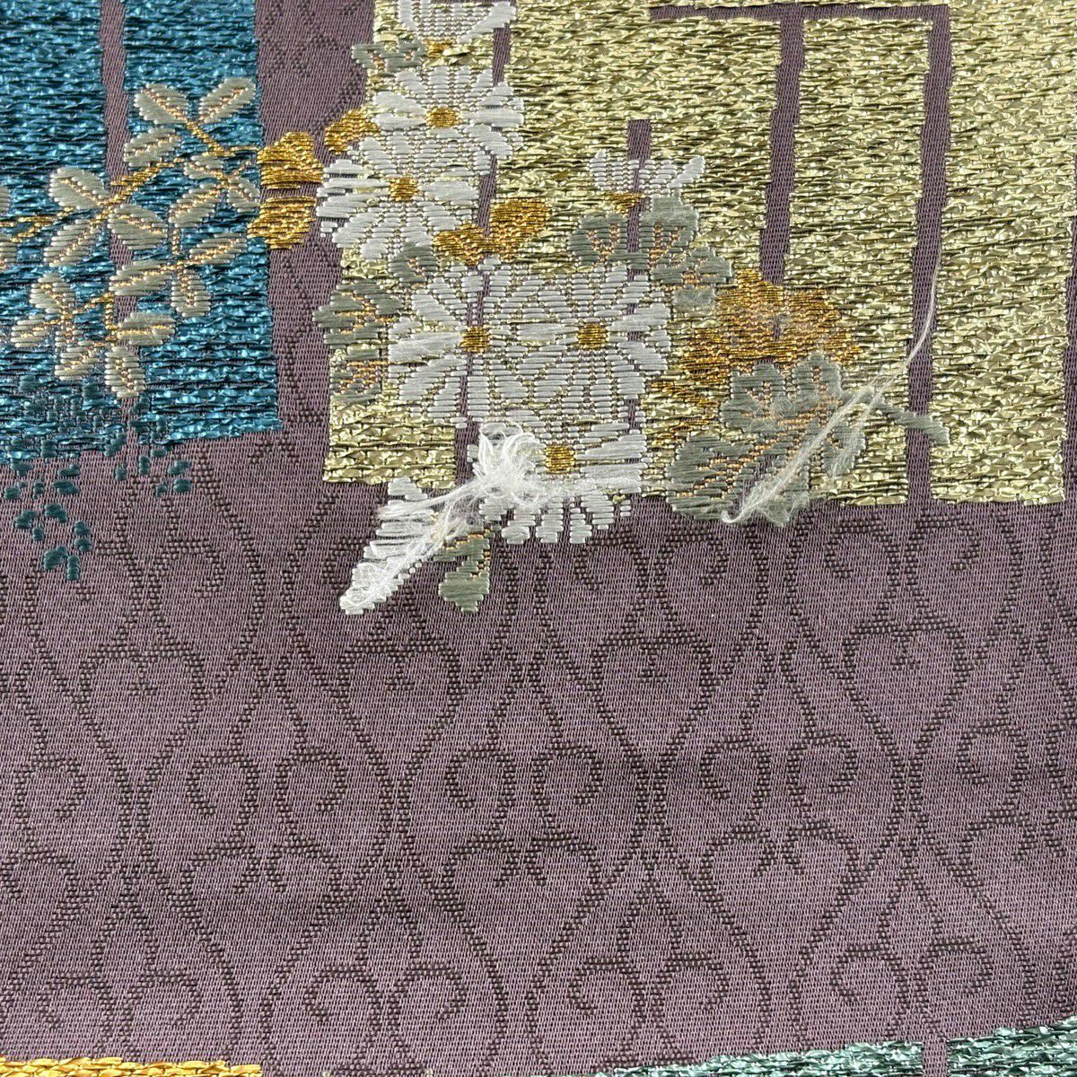 袋帶 秀品級 草木染 源氏香 草花紋 金金箔 金絲 濃紫 六通 純蠶絲