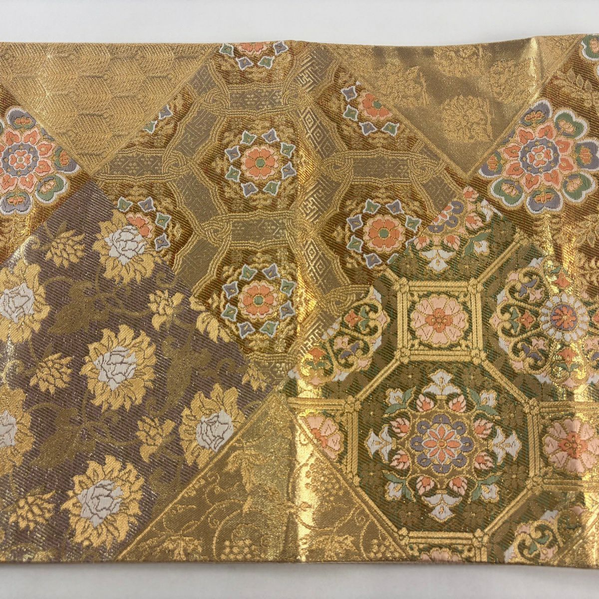 【美品】 袋帶 秀品級 華紋 花唐草紋 金絲 金金箔 金 六通 純蠶絲