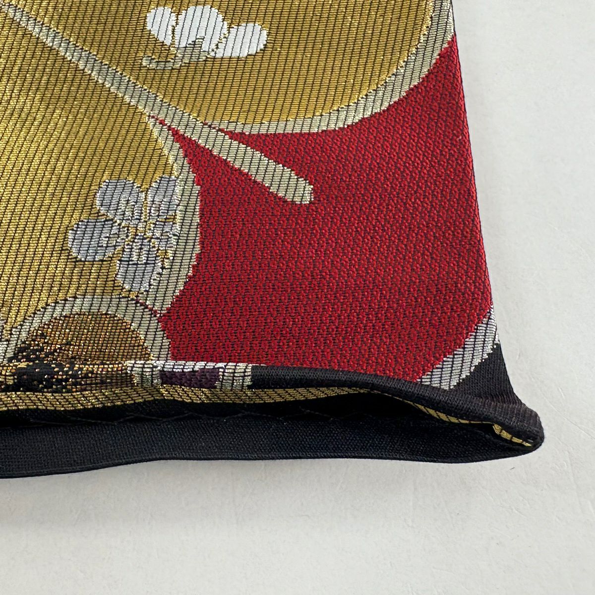 【美品】 袋帶 秀品級 雪輪 松樹梅花 金銀絲 金金箔 深紫 六通 純蠶絲