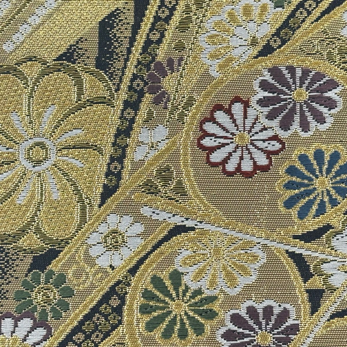 【美品】 袋帶 秀品級 菊花 櫻花 金絲 金金箔 黑 六通 純蠶絲