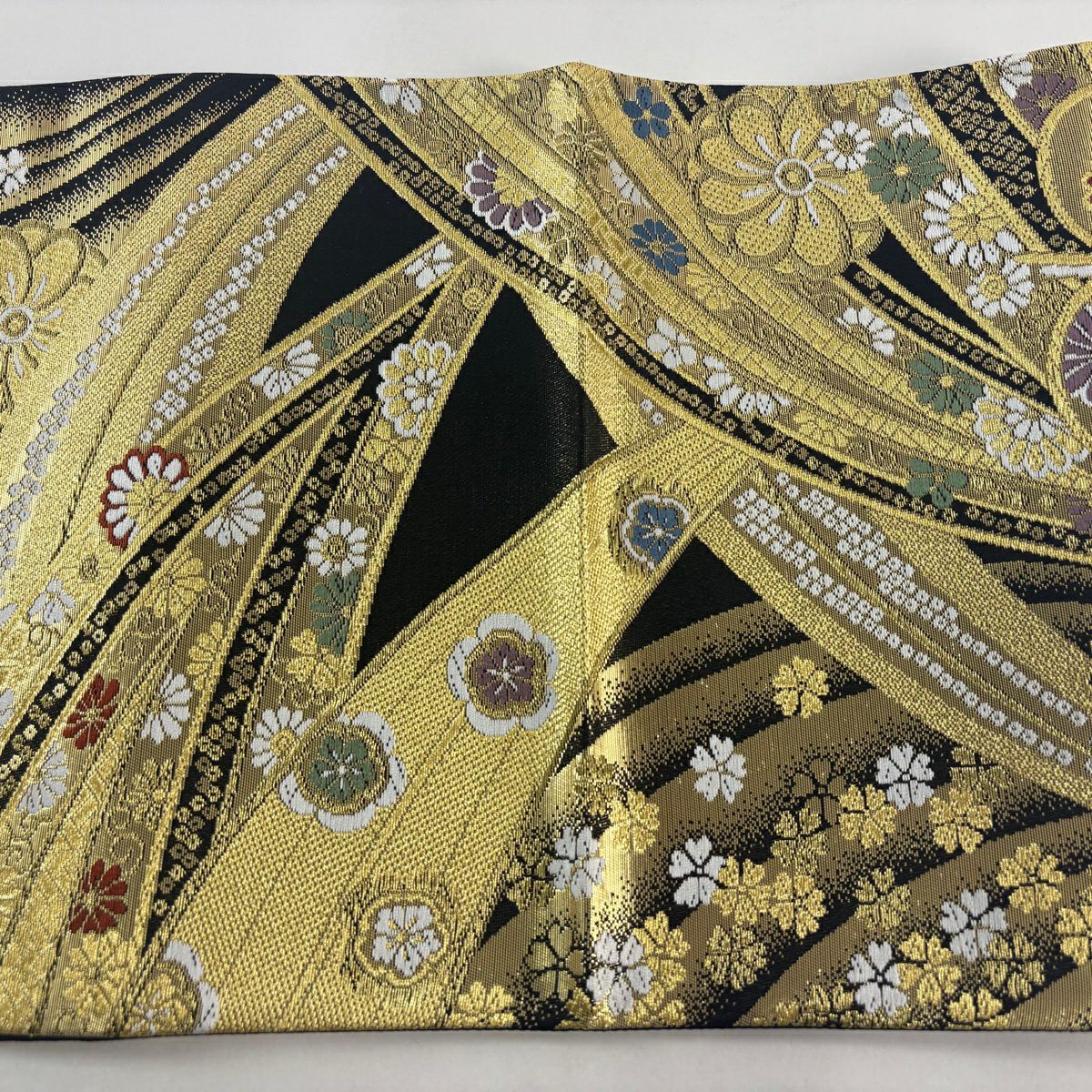 【美品】 袋帶 秀品級 菊花 櫻花 金絲 金金箔 黑 六通 純蠶絲