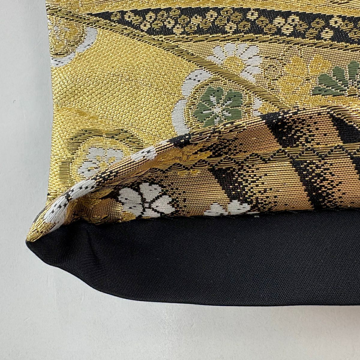 【美品】 袋帶 秀品級 菊花 櫻花 金絲 金金箔 黑 六通 純蠶絲