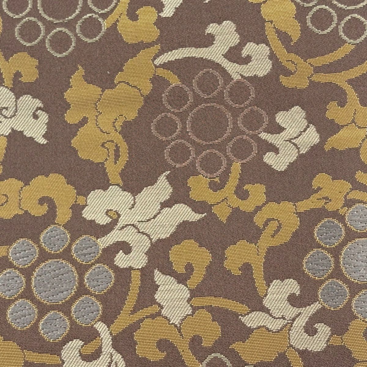 【美品】 袋帶 秀品級 花唐草紋 金金箔 唐織 焦茶 六通 純蠶絲