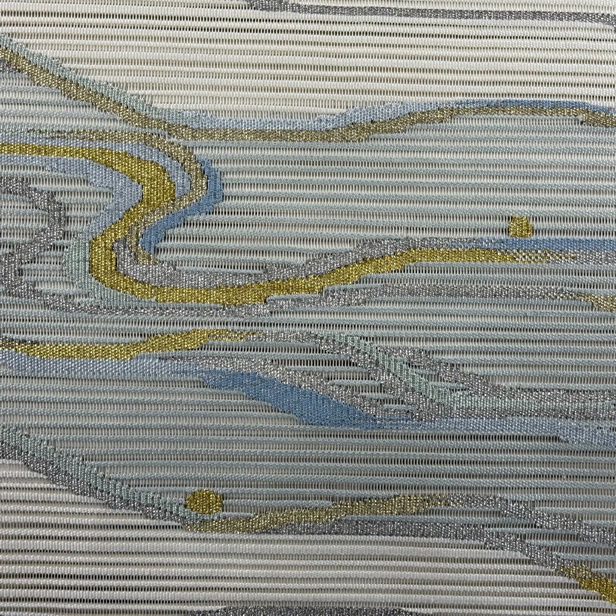 名古屋帶 秀品級 八寸名古屋帶 夏帶 絽 流水 金銀絲 奶油色 純蠶絲