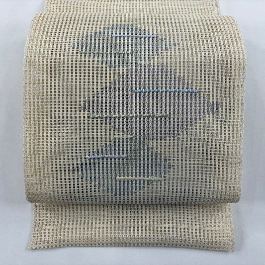 【美品】 名古屋帶 秀品級 夏帶 八寸名古屋帶 松樹葉仕立 幾何學圖案 奶油色 純蠶絲