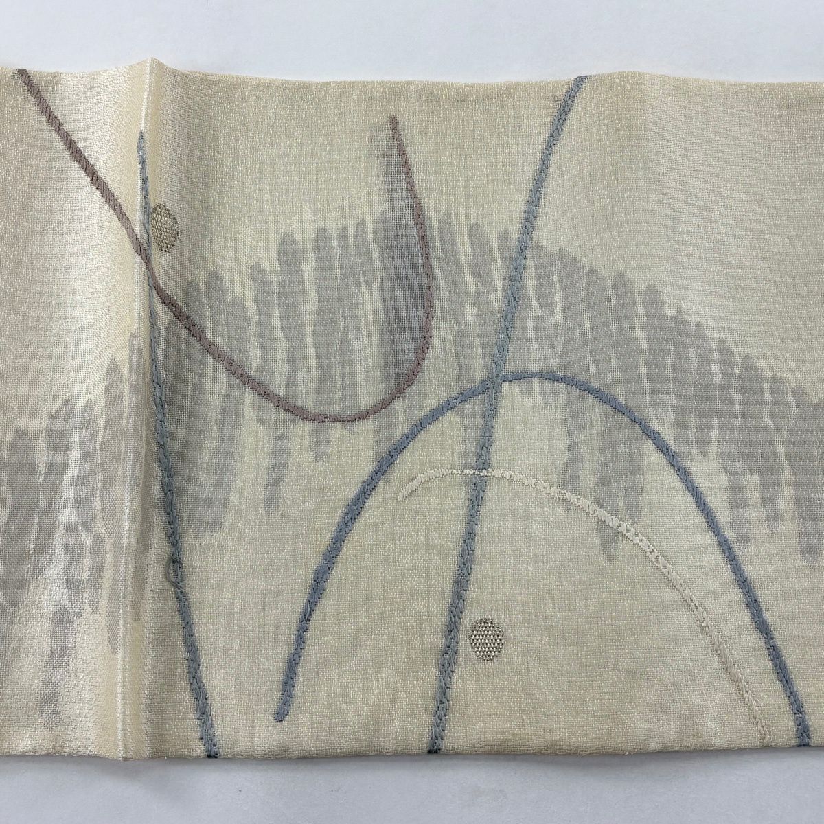 袋帶 秀品級 夏帶 幾何圖案 銀線 金金箔 奶油色 六通 純蠶絲