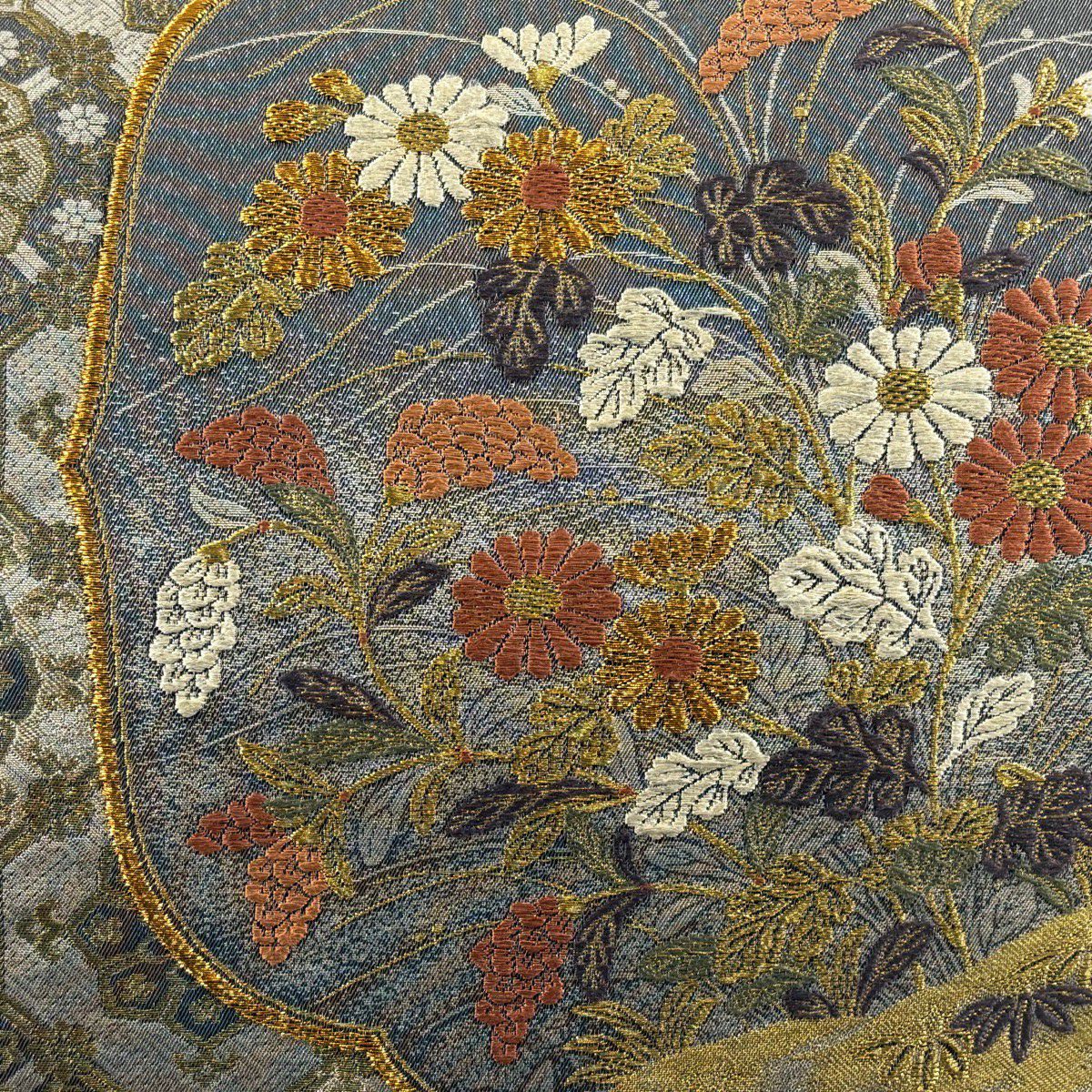 袋帶 秀品級 菊花 蜀江華紋 金銀彩 金金箔 灰 深藍 六通 純蠶絲