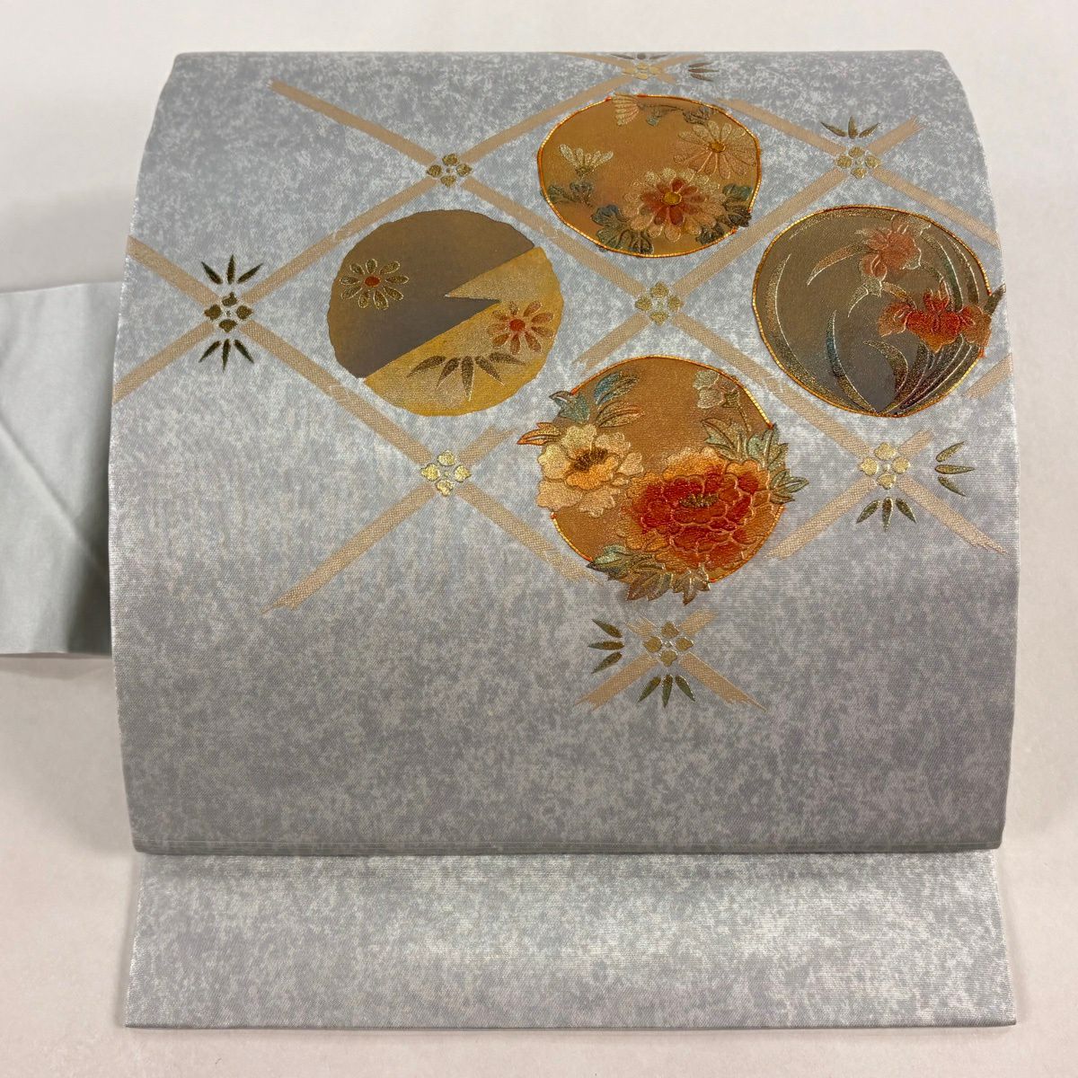 【美品】 名古屋帶 秀品級 格天井 花丸紋 金金箔 金銀彩 純蠶絲