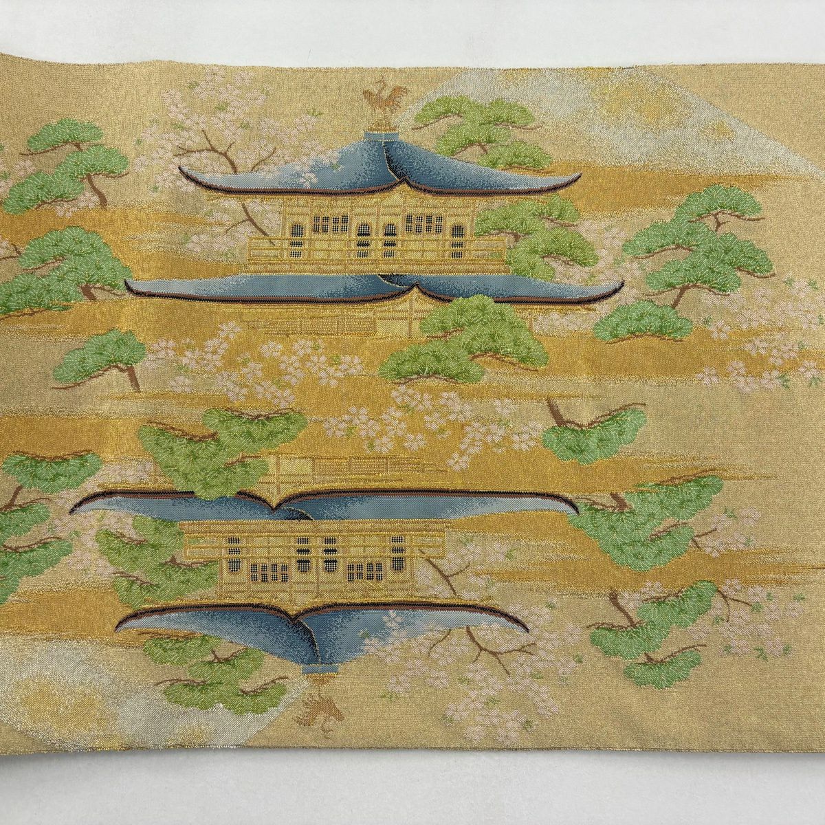袋帶 秀品級 金閣寺 松樹 金絲 金色 大鼓圖案 純蠶絲