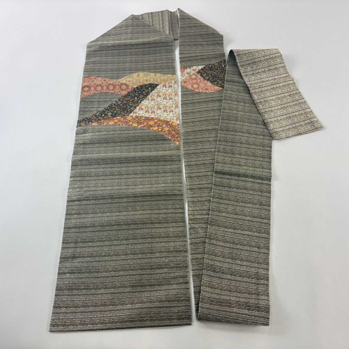 【美品】名古屋帶 秀品級 寶盡くし 紋條 切嵌 金絲 金色 純蠶絲
