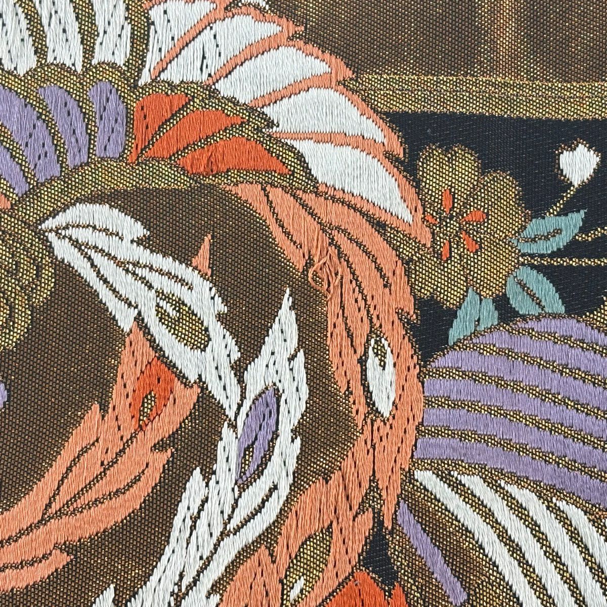 袋帶 秀品級 鳳凰 花唐草紋 唐織 金絲 金 六通 純蠶絲