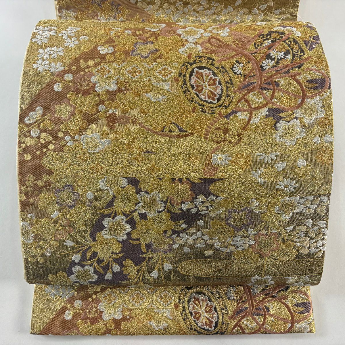 袋帶 秀品級 和樂器 櫻花 金色 六通 純蠶絲