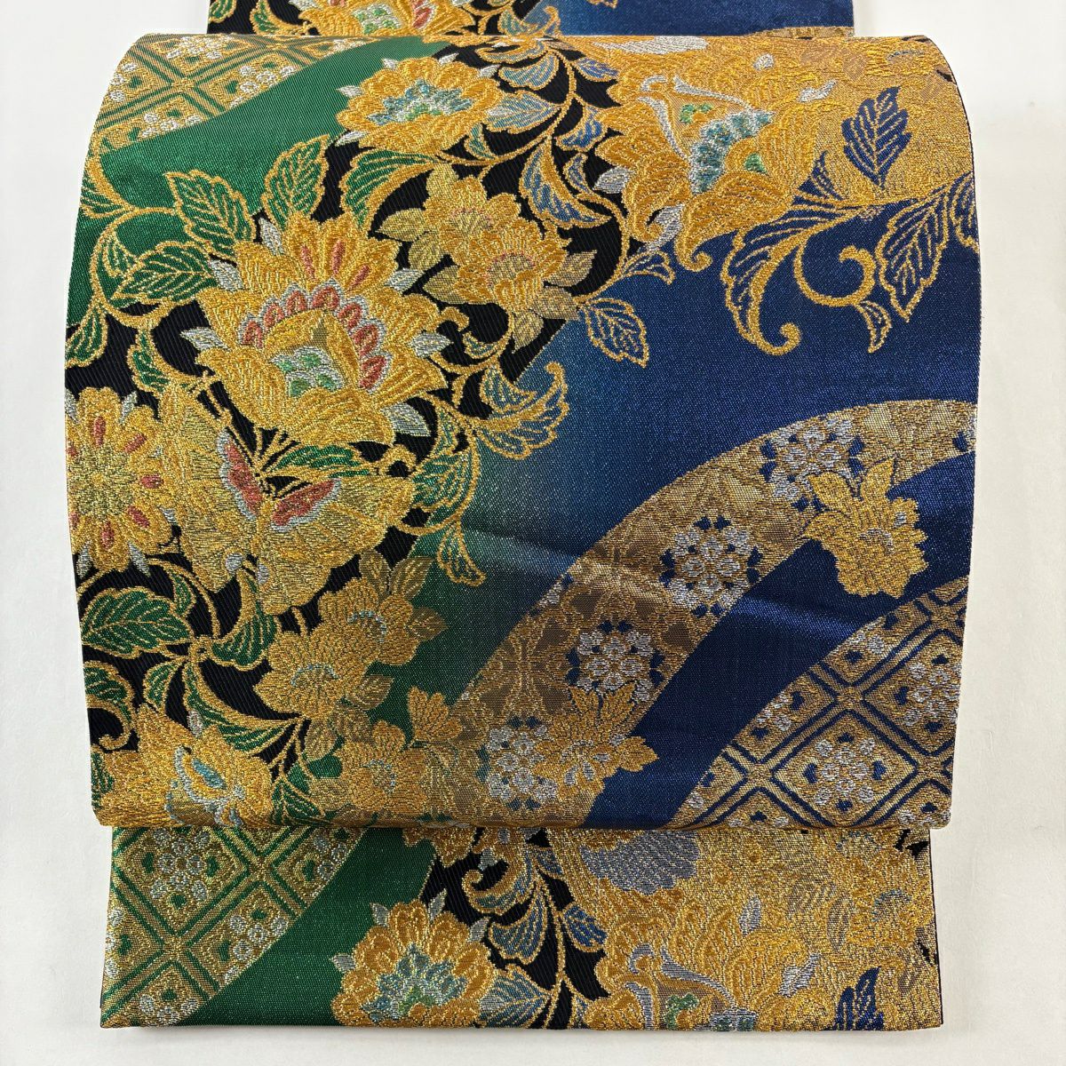 袋帶 秀品級 孔雀 花唐草紋 金銀絲 金金箔 金色 六通 純蠶絲