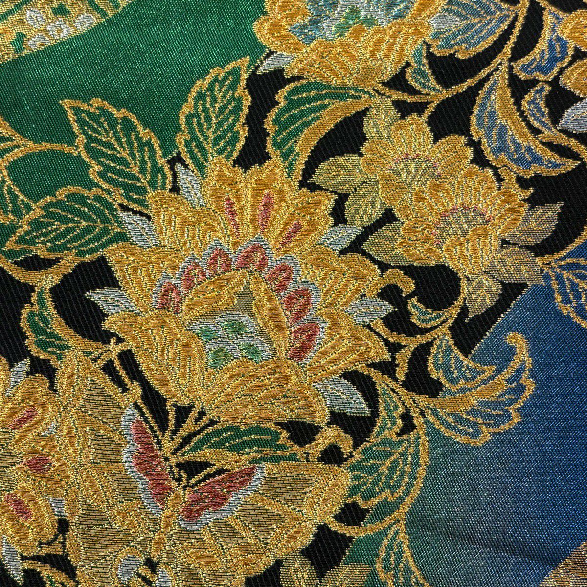袋帶 秀品級 孔雀 花唐草紋 金銀絲 金金箔 金色 六通 純蠶絲