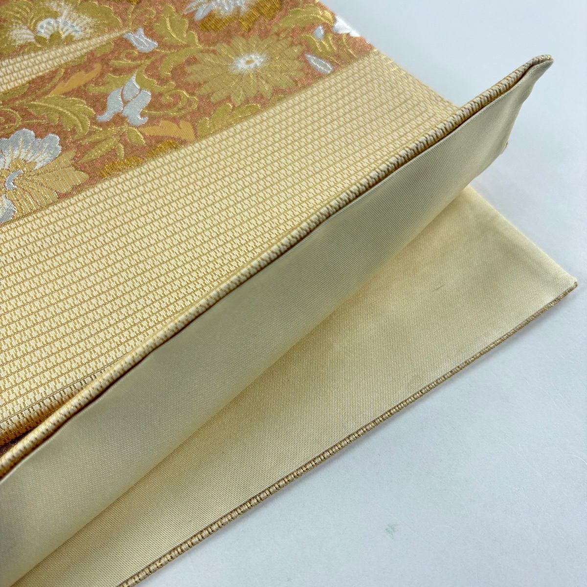 袋帶 秀品級 花唐草紋 菊花 金銀絲 金金箔 金色 大鼓圖案 純蠶絲