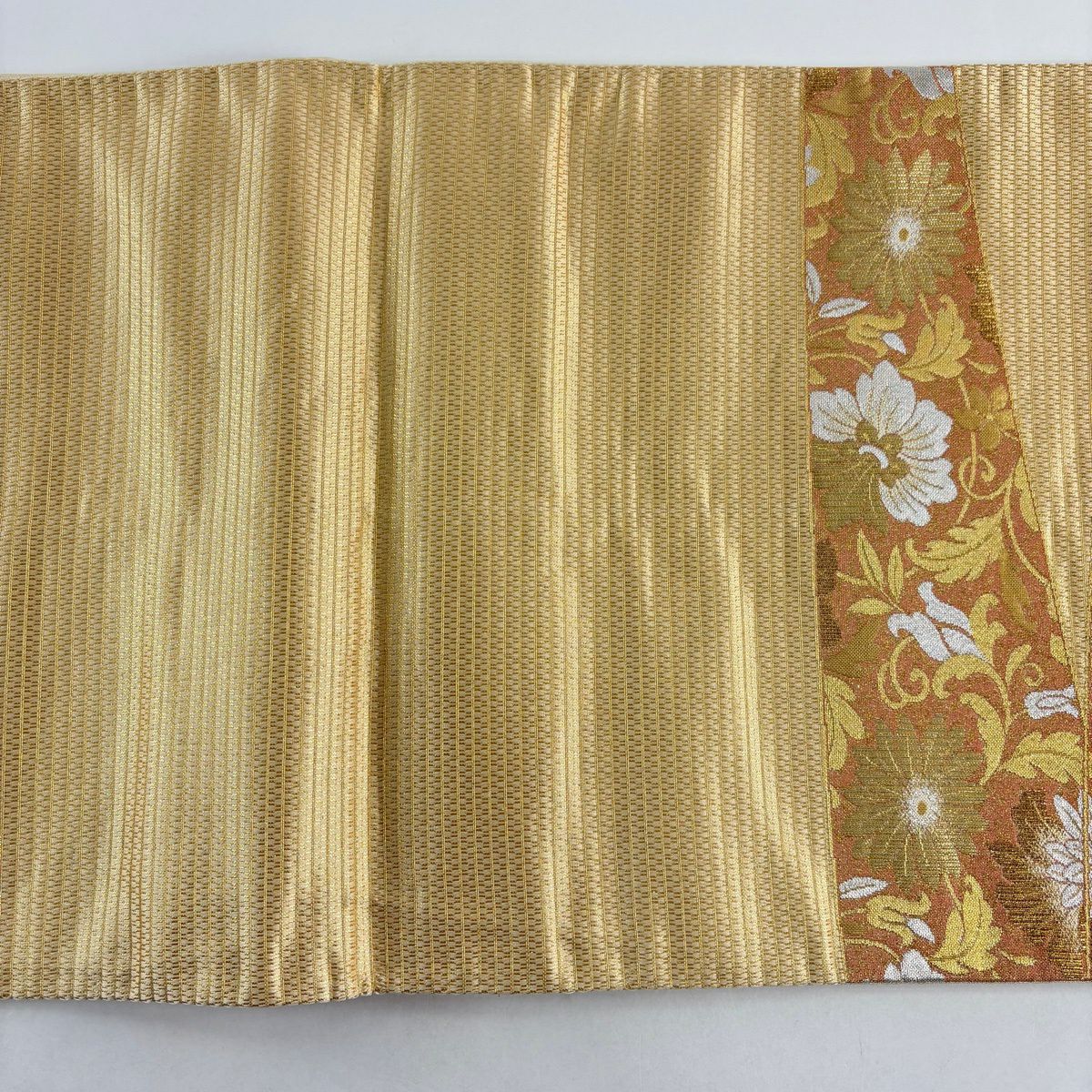 袋帶 秀品級 花唐草紋 菊花 金銀絲 金金箔 金色 大鼓圖案 純蠶絲