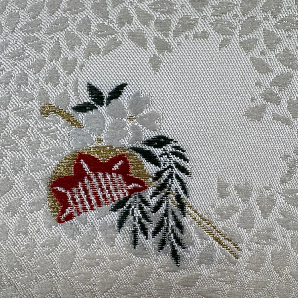 【美品】名古屋帶 秀品級 櫛簪 櫻花 唐織 金絲 奶油色 純蠶絲