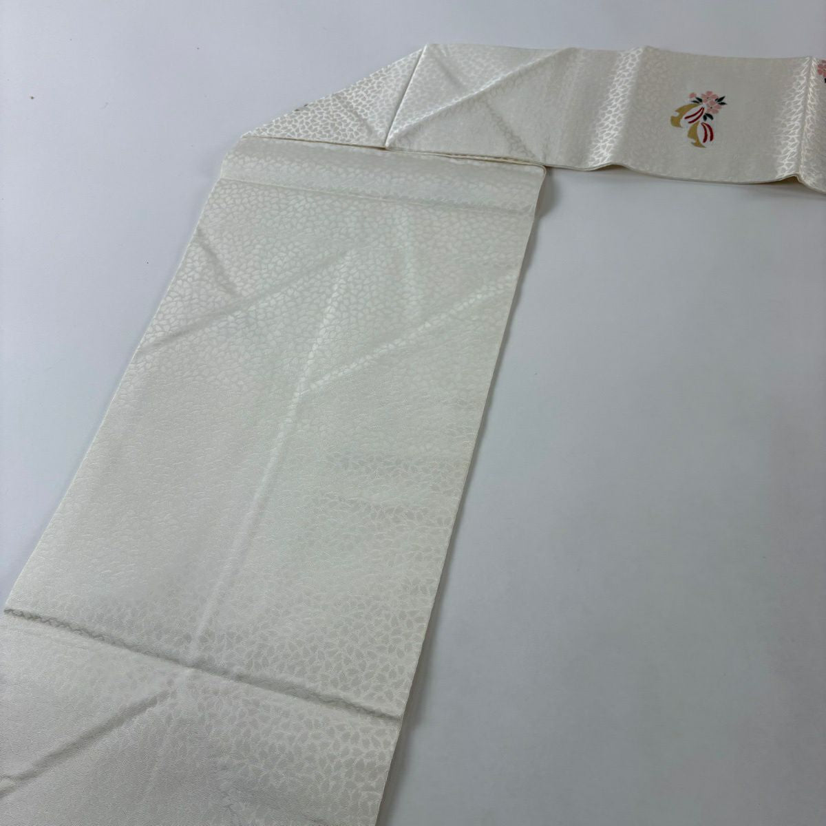 【美品】名古屋帶 秀品級 櫛簪 櫻花 唐織 金絲 奶油色 純蠶絲