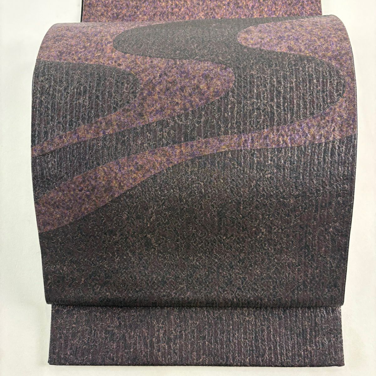【美品】 袋帶 秀品級 流水 金金箔 茶紫 大鼓圖案 純蠶絲