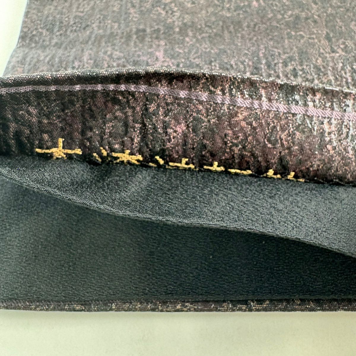 【美品】 袋帶 秀品級 流水 金金箔 茶紫 大鼓圖案 純蠶絲
