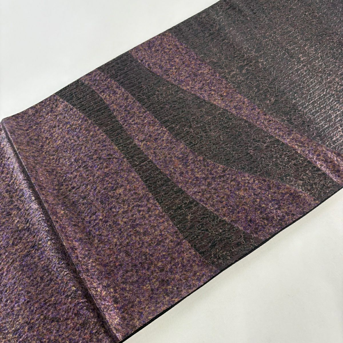 【美品】 袋帶 秀品級 流水 金金箔 茶紫 大鼓圖案 純蠶絲
