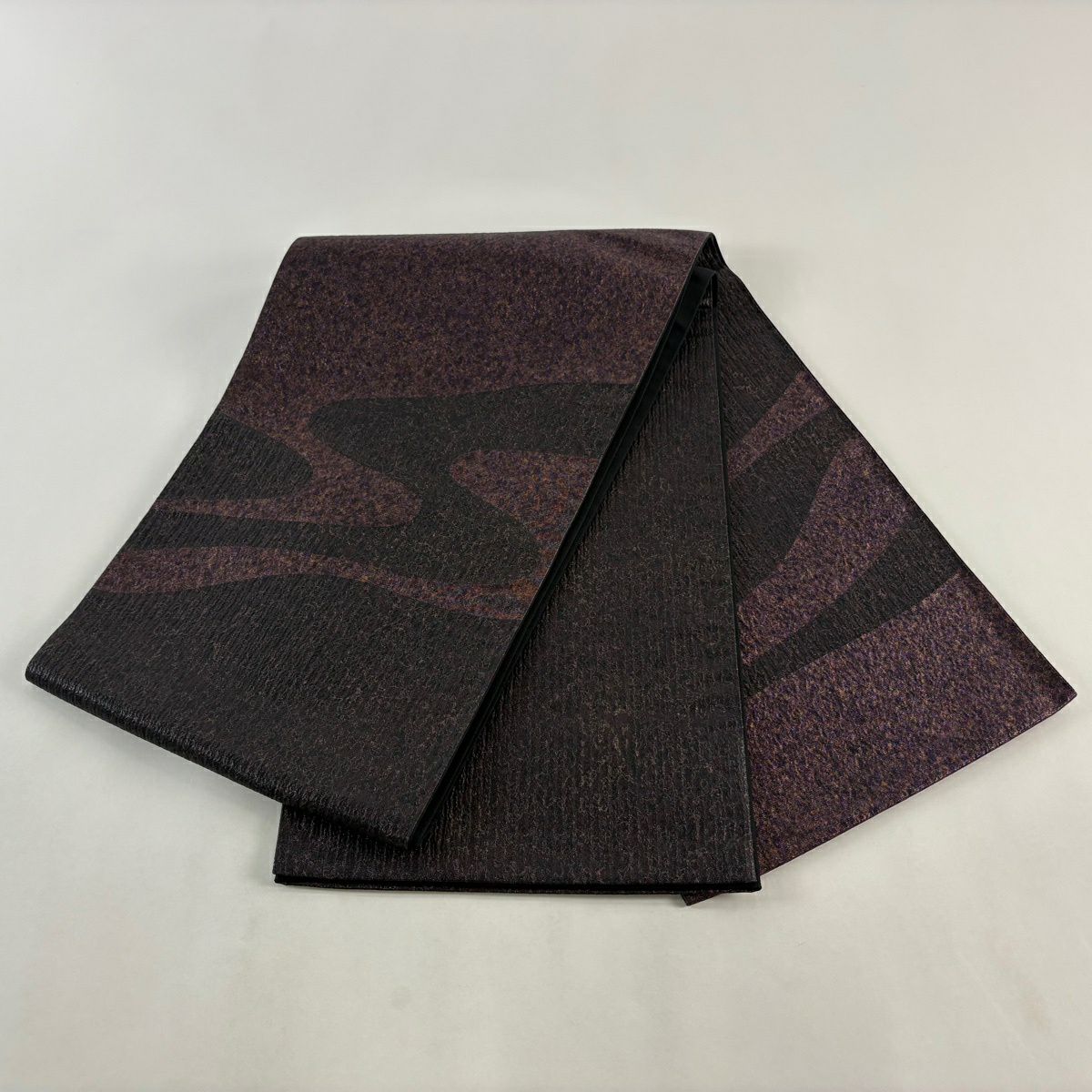 【美品】 袋帶 秀品級 流水 金金箔 茶紫 大鼓圖案 純蠶絲