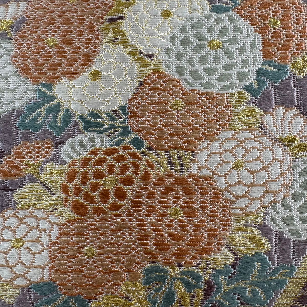 【美品】 袋帶 秀品級 鎧威 刀 金糸 金金箔 奶油 六通 純蠶絲