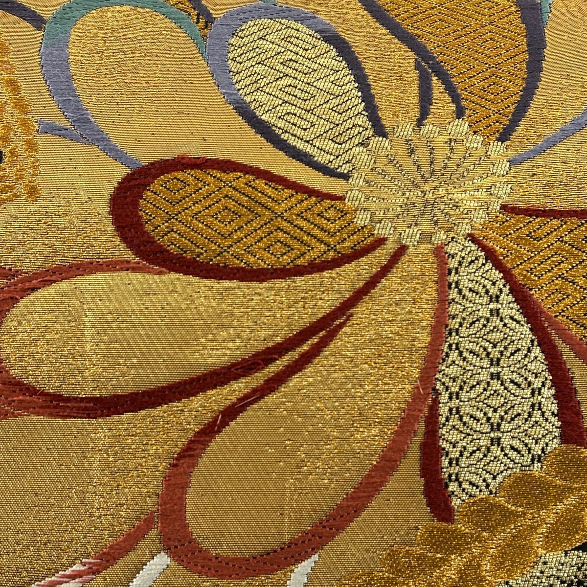 袋帶 秀品級 花 有職紋樣 金絲 金金箔 黑 六通 純蠶絲