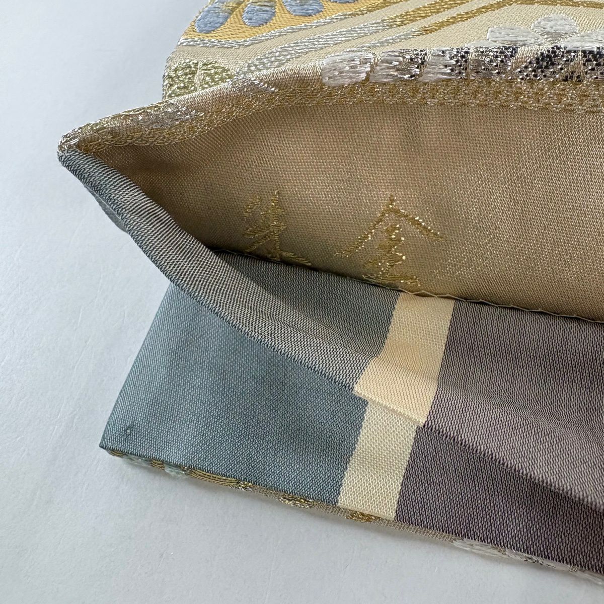 【美品】 袋帶 秀品級 花 蜀江文 金絲 銀絲 金 六通 純蠶絲