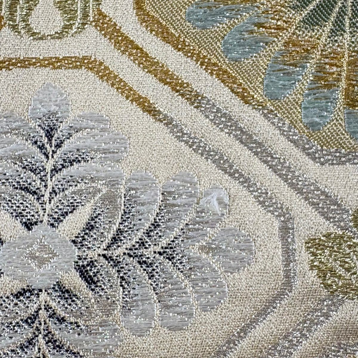 【美品】 袋帶 秀品級 花 蜀江文 金絲 銀絲 金 六通 純蠶絲