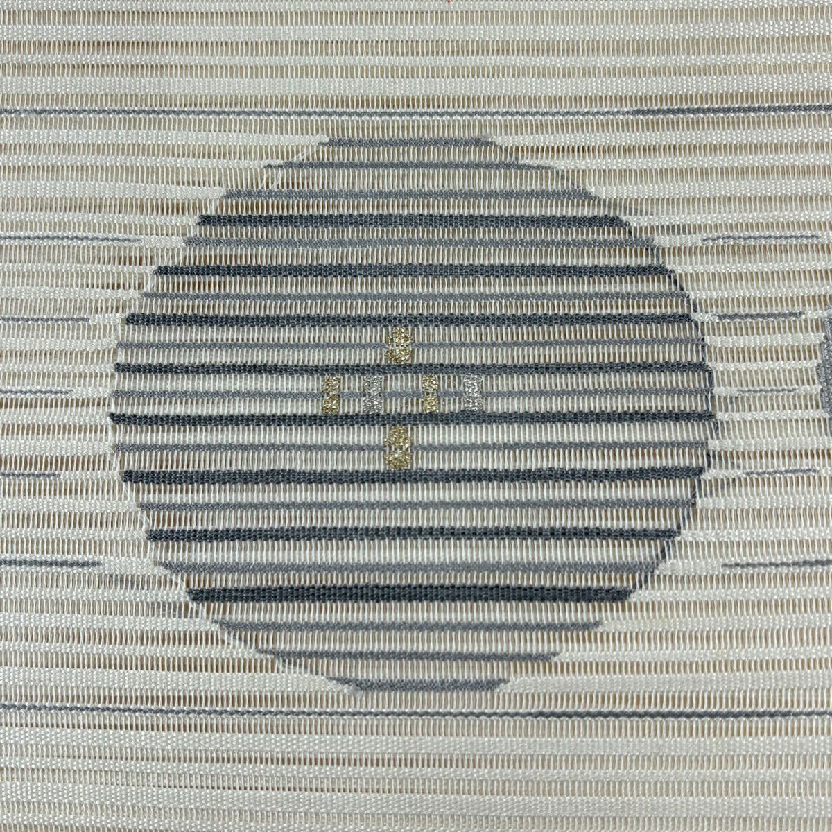 【美品】名古屋帶 優品級 夏帶 絽 八寸名古屋帶 松樹葉仕立 雜色仕立 圓文 條紋 金絲 銀絲 奶油色 純蠶絲