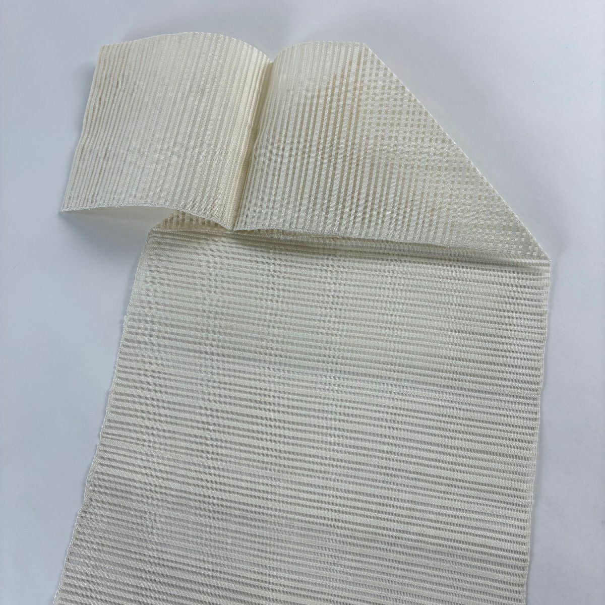 【美品】名古屋帶 優品級 夏帶 絽 八寸名古屋帶 松樹葉仕立 雜色仕立 圓文 條紋 金絲 銀絲 奶油色 純蠶絲