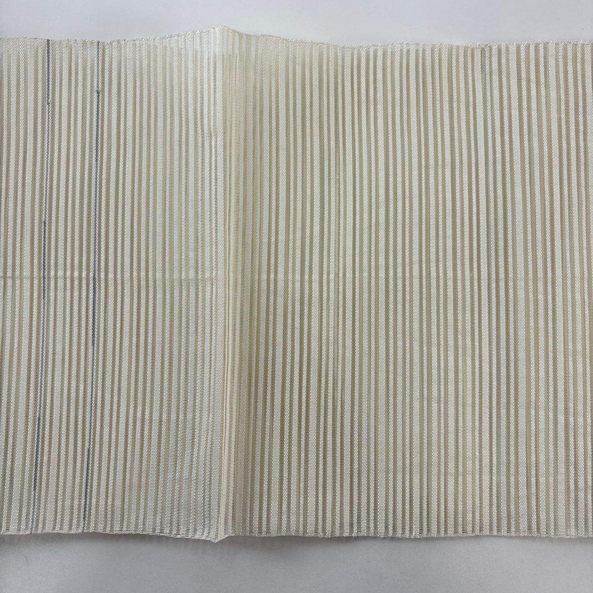 【美品】名古屋帶 優品級 夏帶 絽 八寸名古屋帶 松樹葉仕立 雜色仕立 圓文 條紋 金絲 銀絲 奶油色 純蠶絲