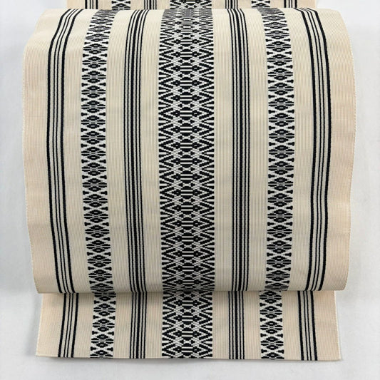 【美品】名古屋帶 優品級 夏帶 八寸名古屋帶 松樹葉仕立 献上圖案 米色 純蠶絲