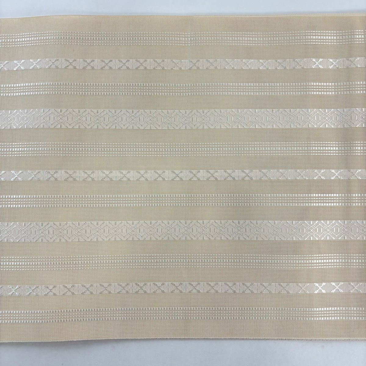 名古屋帶 秀品級 夏帶 八寸名古屋帶 松樹葉仕立 雜紋 幾何圖案 奶油色 純蠶絲