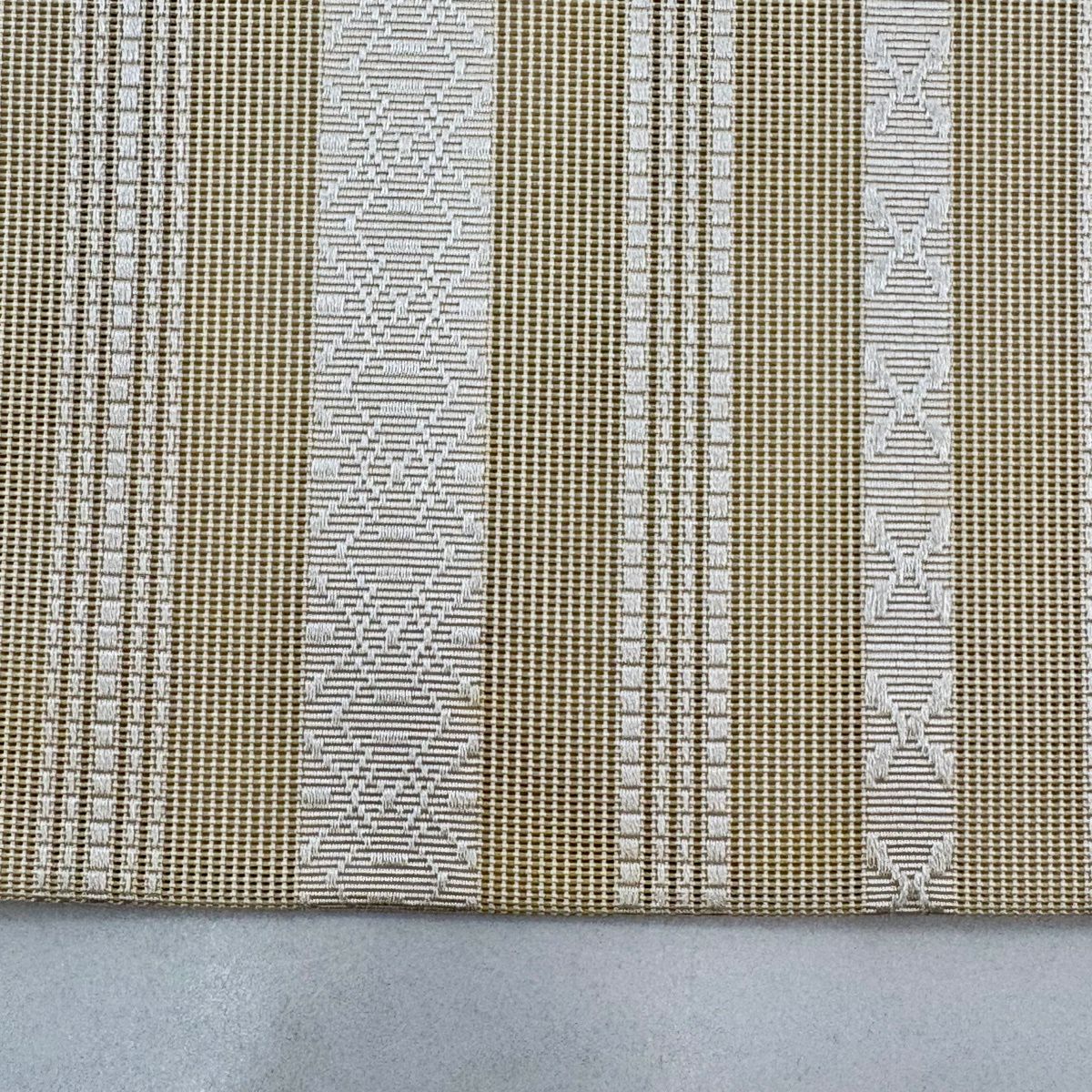 名古屋帶 秀品級 夏帶 八寸名古屋帶 松樹葉仕立 雜紋 幾何圖案 奶油色 純蠶絲