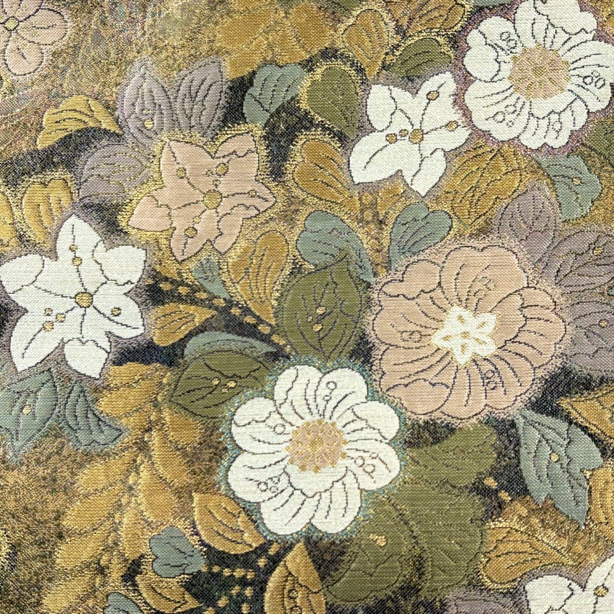 袋帶 秀品級 大和 辻花染 草花紋紋 金絲 金金箔 金色 大鼓柄 純蠶絲