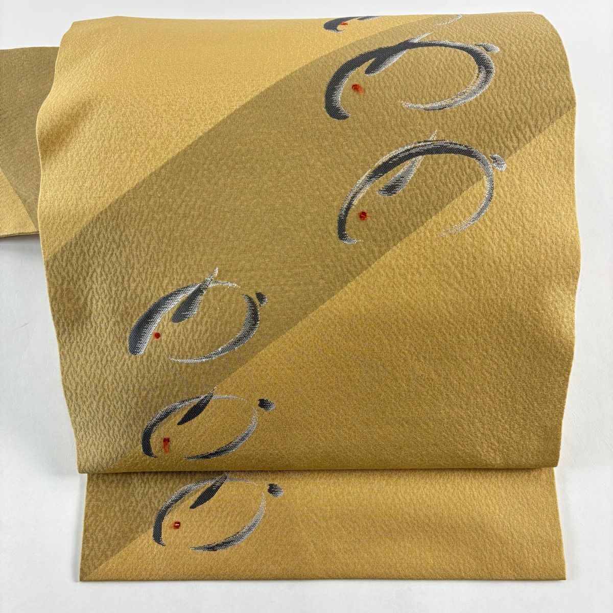 名古屋帶 優品級 兔子 刺繡 黃土 純蠶絲