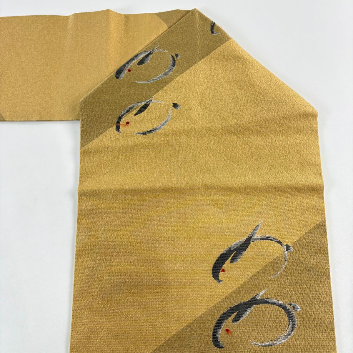 名古屋帶 優品級 兔子 刺繡 黃土 純蠶絲
