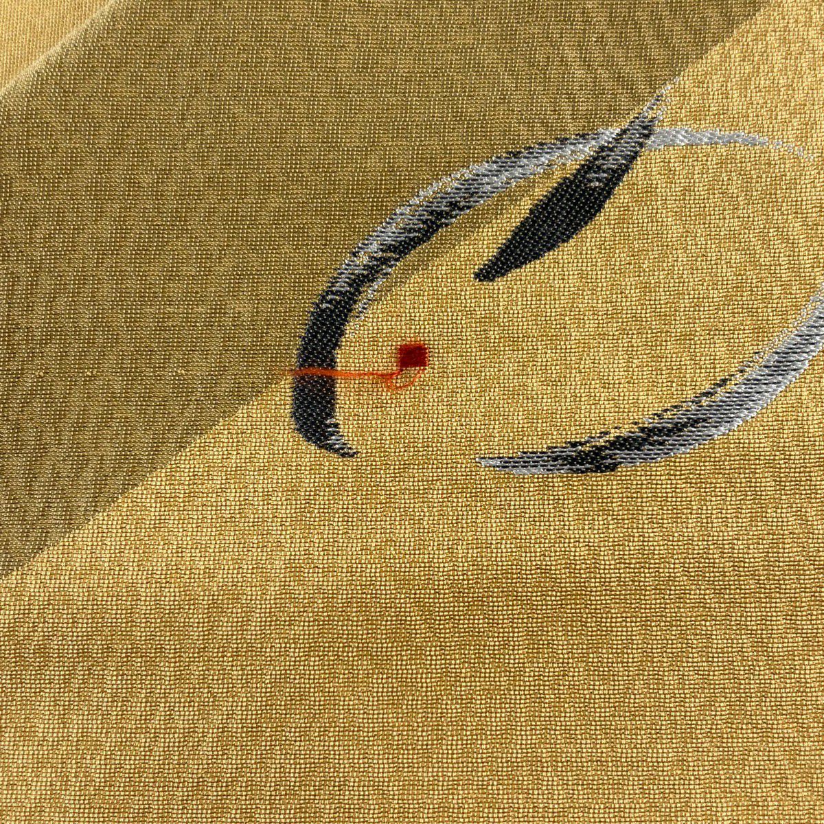 名古屋帶 優品級 兔子 刺繡 黃土 純蠶絲